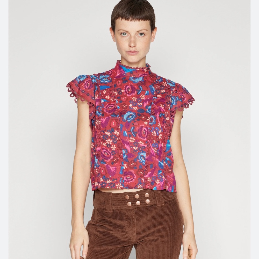 NWT Farm Rio Floral Birds Blush Sleeveless Blouse XS